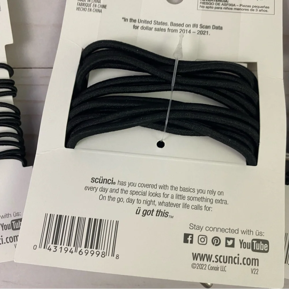 3x Scunci Ponytailers 6-pcs each pack Black 2 w/ Faux Pearls Hair Ties